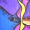 Woman Sleeveless Dress - Purple : Gold graphics on purple and blue blocks