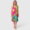 Woman Sleeveless Dress - Green : Multicolor cosmos flowers are blooming on green rocks.