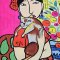 Woman Sleeveless Dress - Pink : Chinese girl with a cat