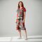 เดรสผู้หญิงแขนสั้น - สีแดง : ลายสอดประสานกันของแถบสีดำ