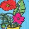 Woman Dress - Blue : Red and pink cosmos in a vase