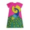 Woman Dress - Pink : Blue Peacock with Full Moon