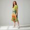 Women Dress - Green : Flamingo in the Verdant Dreamscape