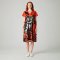 เดรสผู้หญิงแขนสั้น - สีแดง : ลายเงาแมวแห่งความฝัน