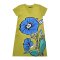Woman Dress - Green : Blue Blossom on Olive Fields