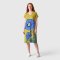 Woman Dress - Green : Blue Blossom on Olive Fields