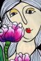 Woman Dress - Black : Gray Haired Woman And Purple Tulips