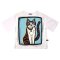 Woman blouse - White : Cute brown cat on blue background