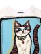 Woman blouse - White : Cute brown cat on blue background