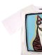 Woman blouse - White : Cute brown cat on blue background