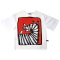 Woman blouse - White : Zebra with baby bird on red background