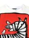 Woman blouse - White : Zebra with baby bird on red background