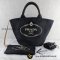 PRADA  Canapa Tote hand Bag 1BG186 canvas Black SHW