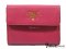 NEW-Prada Saffiano Wallet 2 กระดุมสีชมพู Ibisco คล้ายสี Peonia