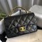 CHANEL FLAP BAG TOP HANDLE BLACK LAMB GHW