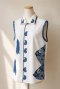 Sleeveless Shirt Motif Etnik Kombinasi Biru