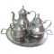 Pewter Coffee Pot, Teapot, Creamer Pot & Tray Set