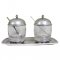Glass Jars w/Pewter Lid, Spoon and Tray, PAIR