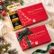 กล่องกระดาษแดงพิมพ์ทอง Christmas 6 ช่อง ไม่รวมโบว์ (5 ใบ)