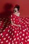 แม็กซี่เดรส ระบาย ลายพิมพ์ Polka Dot สีแดงดอทขาว