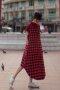 สตรีทแฟชั่น  Super Oversized Red & Black Plaid Dress Shirt
