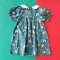 PETERPAN COLLAR BUTTONS BACK PUFF SHORT SLEEVES CHRISTMAS GREEN DRESS 100% PRINTED COTTONN