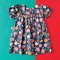 BUTTONS BACK PUFF SHORT SLEEVES CHRISTMAS TREATS NAVY BLUE DRESS 100% PRINTED COTTONN