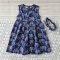 BUTTONS BACK DRESS THAI ELEPHANTS NAVY BLUE 100% PRINTED COTTON*HEADBAND NOT INCLUDED