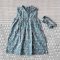 MANDARIN COLLAR BUTTONS BACK DRESS GREEN 100% PRINTED COTTON*HEADBAND NOT INCLUDED