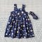 BUTTONS FRONT DRESS GALAXY NAVYBLUE 100% PRINTED COTTON*HEADBAND NOT INCLUDED