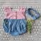 FLUTTER SLEEVES PINKLACE MIX WITH DENIM ROMPER 100% COTTON*HEADBAND NOT INCLUDED