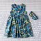 BUTTONS BACK DRESS DARK BLUE JUNGLE 100% PRINTED COTTON*HEADBAND NOT INCLUDED