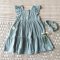 FLUTTER SLEEVES DRESS TEAL BLUE  100 % COTTON
