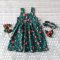 XMAS GREEN STARP DRESS BUTTONS FRONT DRESS 100% PRINTED COTTON*HEADBAND NOT INCLUDED