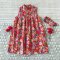 CNY RED FLOWER MANDARIN COLLAR BUTTONS BACK DRESS 100% PRINTED COTTON*HEADBAND NOT INCLUDED