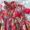 CNY RED FLOWER MANDARIN COLLAR BUTTONS BACK DRESS 100% PRINTED COTTON*HEADBAND NOT INCLUDED
