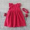 CNY SQUARE NECK BUTTONS BACK RED COTTON EMBROIDERED LACE DRESS 100 % COTTON*HEADBAND NOT INCLUDE