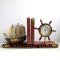 ที่กั้นหนังสือเรือใบ นาฬิกาพังงา งานไม้มุมทอง แนวทะเลคลาสสิก (1 คู่)