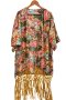 Bohemian Flower Printed Loose Long Sleeve Open Front Kimono