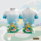 เสื้อวิ่ง RUN-015 ลายการ์ตูนนักวิ่ง โทนขาว-ฟ้า
