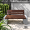 ม้านั่งสนามมีพนักพิงสีไม้โอ๊ค CONC Concreation ขนาด 120x70x40 ซม. ที่นั่งและพนักพิงไม้ไฟเบอร์ซีเมนต์ CONWOOD โครงเหล็กสีดำ ฐานปูนซีเมนต์สีเทาสองด้าน วางในสวนสไตล์โมเดิร์น