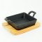 Cast iron pan 12.5x12.5 cm with wooden tray