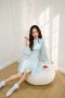 DI15902 Azami Bluebell Dress เดรสเปิดไหล่แขนยาว ผ้าซาติน ลายดอก สีฟ้า