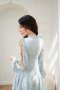 DI15902 Azami Bluebell Dress เดรสเปิดไหล่แขนยาว ผ้าซาติน ลายดอก สีฟ้า