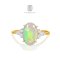 18K YELLOW GOLD ROUND OPAL RING WITH DIAMOND TRIO