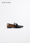 รองเท้าผู้ชายหนังแท้แบบสวมสีดำทูโทนหนังแก้วลายเสือดาวดำ โลฟเฟอร์Leopard in Patent Leather Tassel Loafer