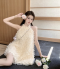 [[พร้อมส่ง]] ชุดเดรสสีขาวคล้องคอผูกโบว์ด้านหลัง หลังเว้า