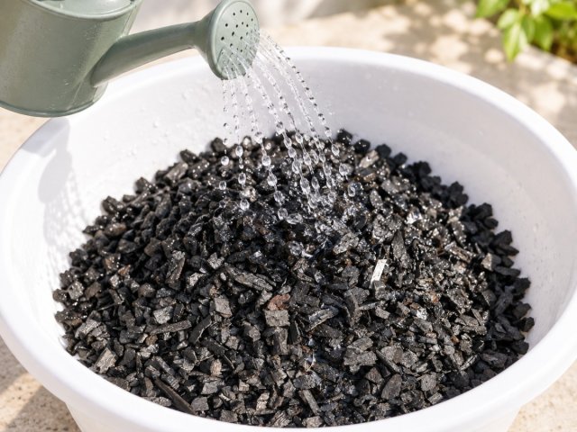 Wetting the biochar before use